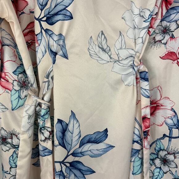 Linea Donatella Satin Short Robe Women's Large Pink Blue Floral - Picture 10 of 11
